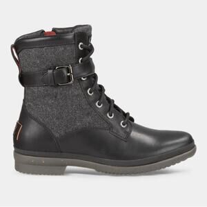 UGG Kesey Black Leather Side Zip Lace Up Combat Boots Size 6.5